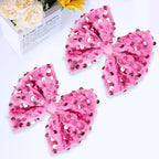 Velvet Sequin Hair Bows Elegant Pink Bow for Women Girls, 4in Glitter Handmade Hair Clips Alligator Clips Ponytail Holder Sparkly Hair Accessories for Christmas, Birthday Party, Wedding, Valentines