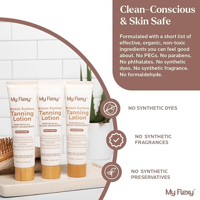 Sunless Tanning Lotion–100% Organic-Medium/Dark Tan, Natural Self Tanner, Non Toxic Gradual Tanning Moisturizer, Streak-Free Self Tanning lotion for body, Sunless Tanner for Fake Tan for Women & Men