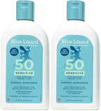 Blue Lizard SENSITIVE Mineral Sunscreen with Zinc Oxide, SPF 50+, Water Resistant, UVA/UVB Protection with Smart Bottle Technology - Fragrance Free, 8.75 oz. (Pack of 2)