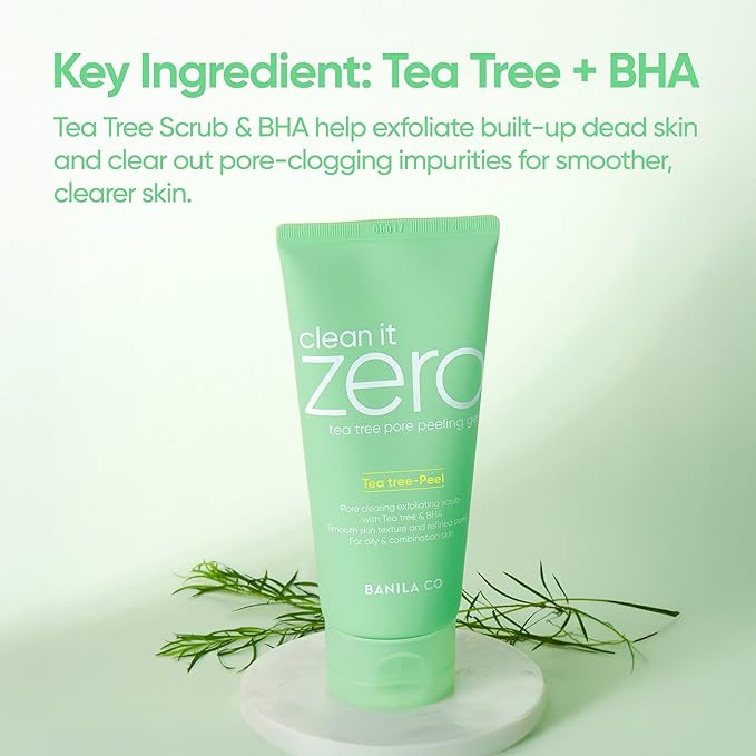 BANILA CO Clean It Zero Tea Tree Pore Peeling Gel | Facial Polish & Vegan Exfoliating Gel for Oily, Acne-Prone Skin | Gentle Scrub with BHA & Tea Tree for Smooth Texture & Clear Pores(120ml/4.05fl.oz)