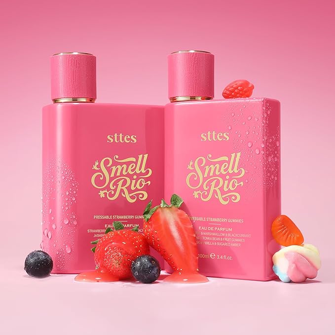Sttes Perfume 606# (2 Packs) – Pressable Strawberry Gummies –Long-Lasting Strawberry, Candy, Vanilla & Marshmallow Gourmand Eau de Parfum 2×100ml (3.4 fl oz) – Sweet Playful Perfume Gift Set for Women