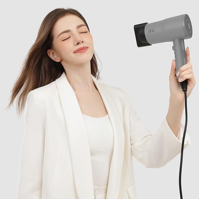AINA Hair Dryer with Diffuser, Blow Dryer for Women | Advanced Ionic Technology, Ceramic Coating | Cold Shot Features Turbo Heat for Fast Drying and Shine 110V/ALCI (Ash Grey)