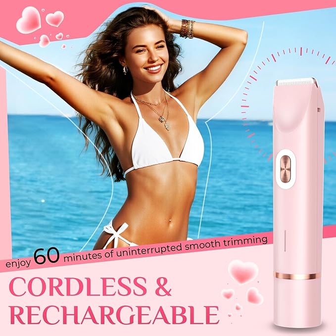 2025 New 2-in-1 Electric Bikini Trimmer for Women - Dual Head Electric Razor,Waterproof Painless Bikini Shaver, Pubic Hair Trimmer for Private Area & Body Hair, Christmas Gifts for Women，Pink