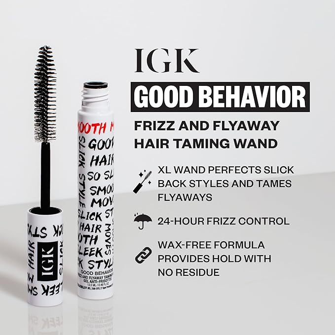 IGK Good Behavior Frizz & Flyaway Hair Taming Wand – Lightweight Gel Control Stick for Smooth, Sleek Hair, Anti-Frizz Styling, 0.24 oz