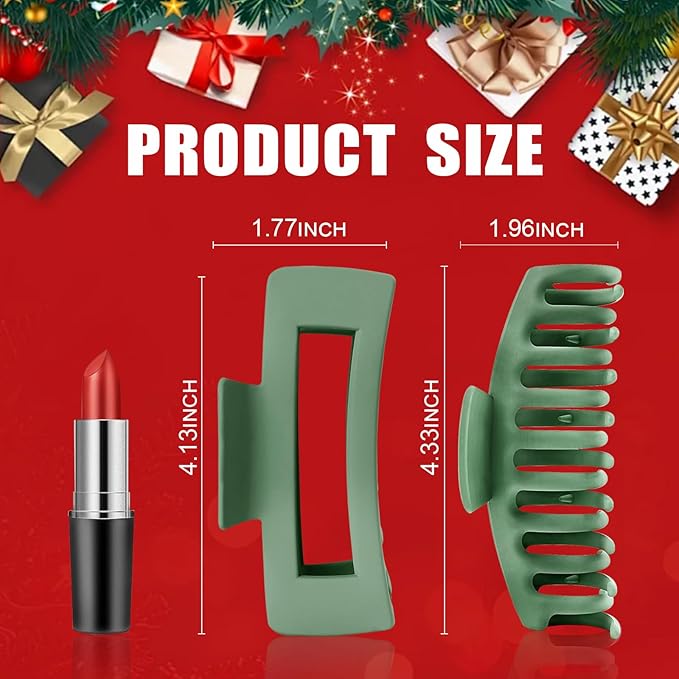 TOCESS Hair Claw Clips for Women - Large 8PK Neutral Matte Jumbo Square Hair Clips for Thick, Thin, Long, Short, Curly Hair Girls, Big Jaw Clip Set for Daily Use (Forest Green)