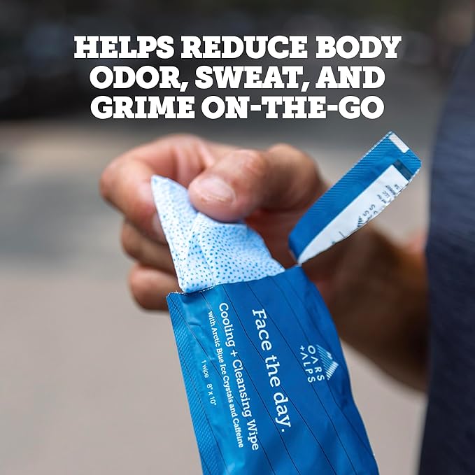 Oars + Alps Cooling Face & Body Wipes, Dual Sided Cleansing Wipes Towelettes for Post Workout, Activities,Commutes, Dermatologist Tested Skin Care with Menthol & Ginseng, Travel Friendly, 14ct