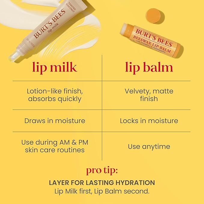 Burt’s Bees Stocking Stuffers, Lip Milk, Daily Lip Moisturizer, Toasted Coconut, Vitamin Enriched Moisturizing Lip Balm with Almond Milk and Jojoba Oil, Hydrating for Softer Lips, 1 Tube, 0.34 Fl Oz