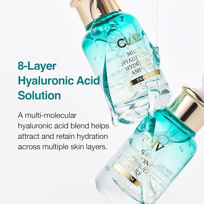 CLIV Multi Hyaluronic Hydrating Ampoule | 85% Hyaluronic Acid, 8-Layer Hydration, Ceramides & Panthenol for Deep Moisture Care | Korean Skincare Nourishing Serum | 1.01 Fl Oz (Pack of 1)
