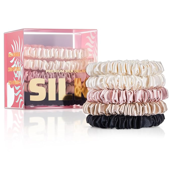5 Pack Mulberry Silk Scrunchies for Women–22 Momme 6A Grade Hair Ties, Anti-Frizz & Anti-Breakage, Gentle & Safe for All Hair Types, Daily Styling&Overnight Care