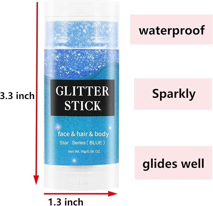 MEICOLY Blue Face Body Glitter Stick,Blue Hair Face Glitter Makeup,Mermaid Chunky Glitter Face Paint,Waterproof Sparkle Festival Rave Accessories for Women