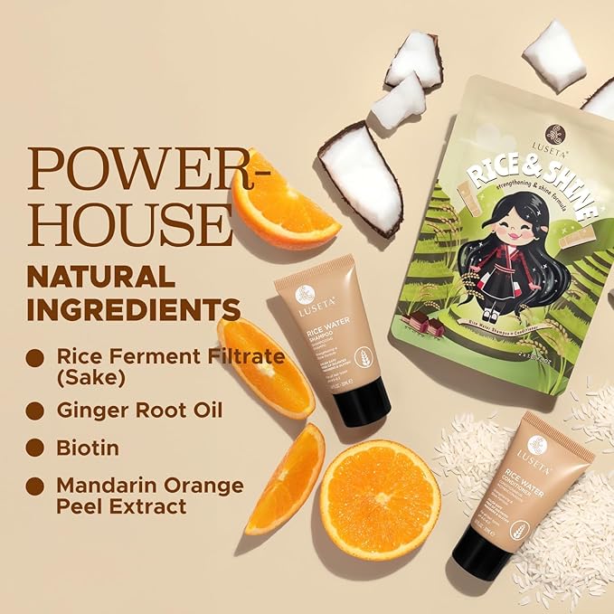 Luseta Rice Water Shampoo and conditioner Set Strengthening & Nourishing Revitalizes Shine for All Hair Types Hydrating & Frizz Control for Women and Men 1.01oz*2