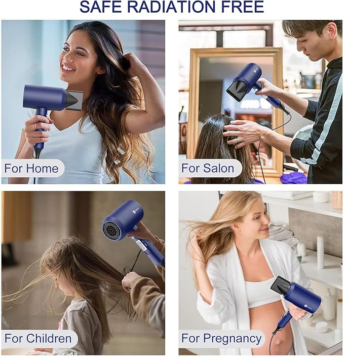 Slopehill Professional Ionic Hair Dryer, Powerful 1800W Fast Drying Low Noise Blow Dryer with 2 Concentrator Nozzle 1 Diffuser Attachments for Home Salon Travel (Prussian Blue)