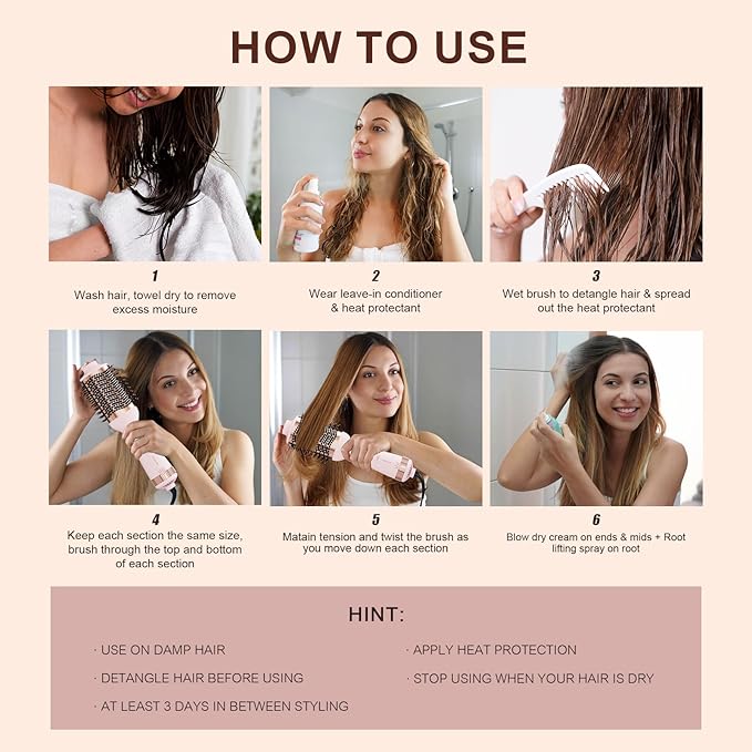 Big Size 1200W Dual Voltage Hot Air Brush Dryer, 110-240V 4 in 1 Ionic Blowout Hair Dryer Brush & Styler Volumizer with 75MM Oval Titanium Barrel for Long & Thick Hair