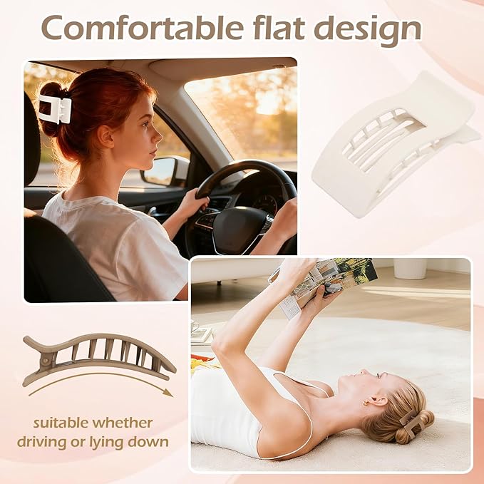 French Flat Hair Clips for Women 6pcs Hair Claw Clips for Thick or Thin Hair Matte Claw Clips for Girls Barrettes Non-Slip Strong Hold Hair Accessories for Women (Basic)