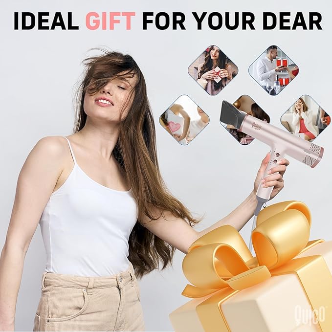 Quico Hair Blow Dryer for Women, 7X Faster BLDC Motor, Quiet 1875W 110000 RPM 2 Billion Negative Ionic Salon with Diffuser, Adjustable Temp & Speed, Portable Hair Dryer for Home Travel, Pink