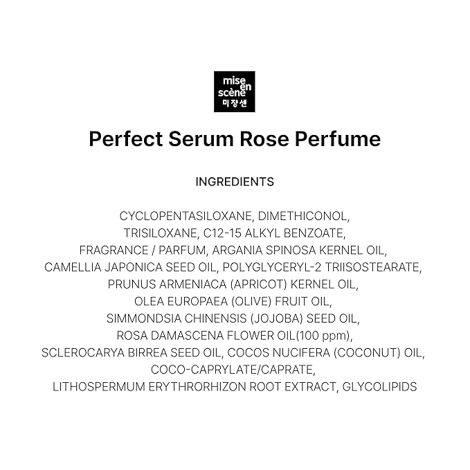 Mise En Scene Perfect Rose Perfume Serum - Hair Refreshing Oil for Dry Hair | Heat Protectant | Argan Oil | Damage Repair | Korean Hair Care | Frizz Ease Essence | Dermask Rose Scent 2.70 Fl. Oz.