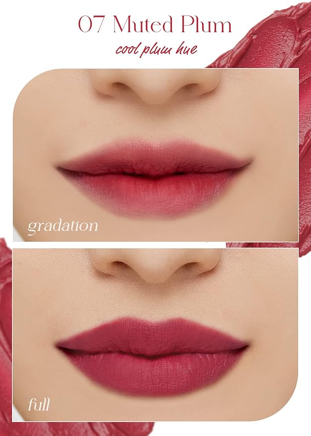 I'M MEME Color Key Ring Velvet Lip Tint - 07 Muted Plum | Long Lasting Lip Stain, Matte Finish, Smooth Texture, Kbeauty, Cute Korean Makeup, Compact, Portable Keychain, Travel-Friendly, Gift, 2.8g