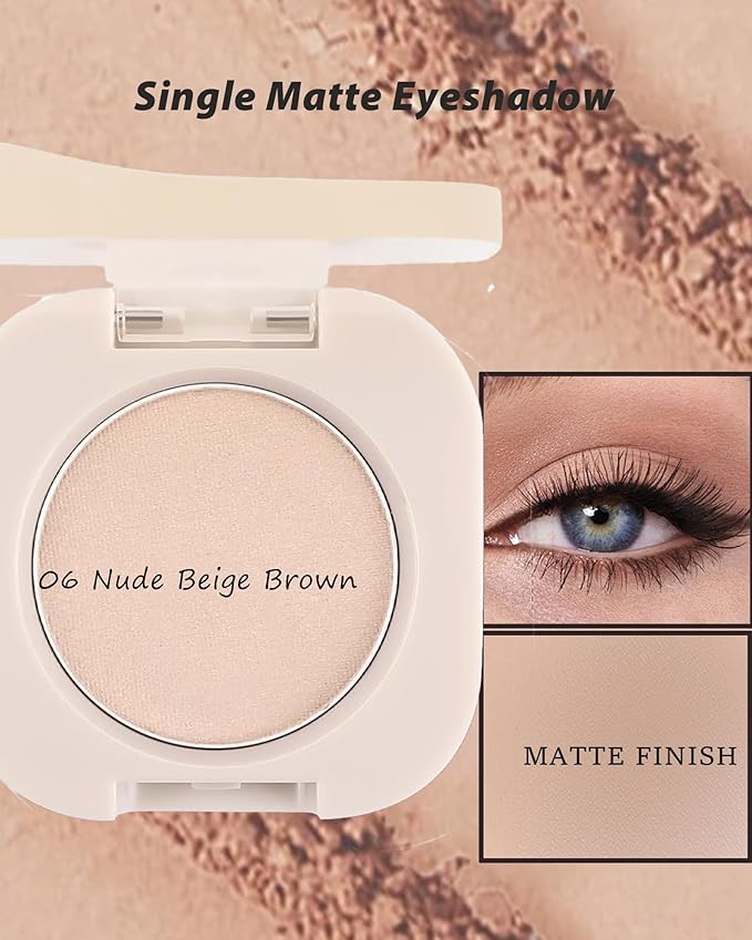 Single Matte Eyeshadow,Light Brown Eye Shadow Palette Brow Makeup,High Pigment Waterproof Pressed Monochrome Nude Eye Shadows Powder with Smooth Lightweight Blendable Formula for Daily Eye Look-06