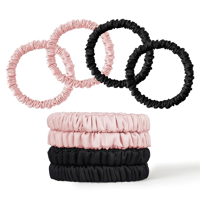 8Pcs Silk Scrunchies Hair Ties for Women & Girls, Mulberry Silk Scrunchies No-Damage Thin Satin Ponytail Holders for Hair Care(Clolor 06)