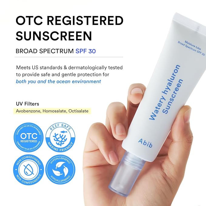 Abib Watery Hyaluron Sunscreen Moisture Tube Broad Spectrum SPF 30 1.69 fl oz / 50ml | Korean Suncreen Suncare Sunblock No White cast Reef Safe Hyaluronic Acid Niacinamide Vitamin C Collagen