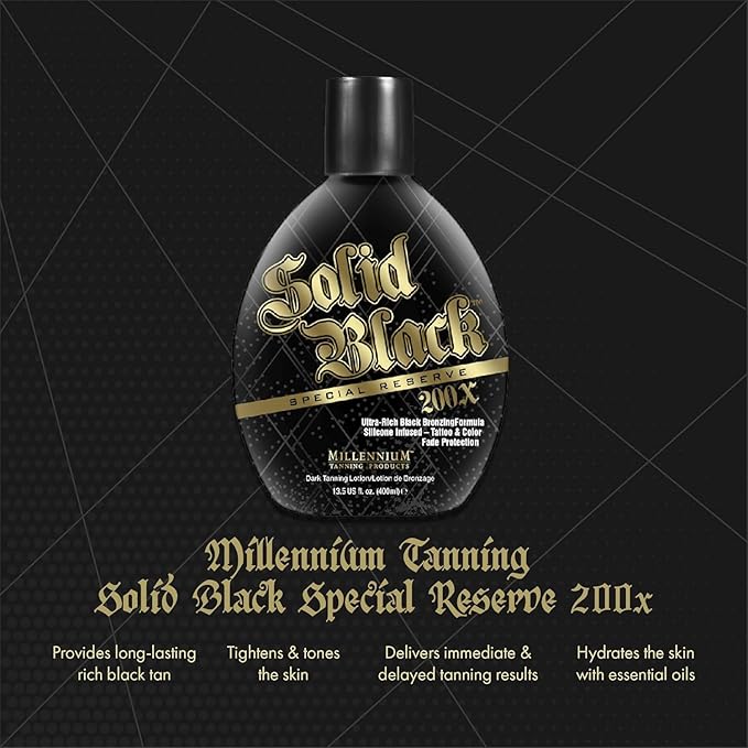 Millennium Tanning Solid Black Special Reserve 200X, Tanning Lotion w/Tattoo Protector, 13.5 Ounces