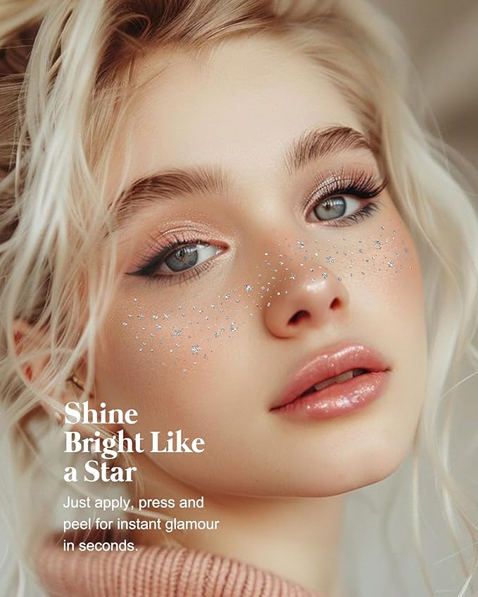 Body Face Makeup Patches for Kids Women Girls, Silver Rave Glitter for Face, Singer Concerts Festival Holiday Rave Accessories - 8 Counts