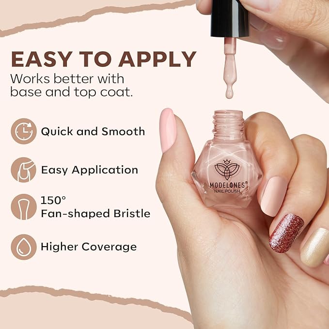 modelones Brown Nail Polish Set 6 Colors, Nude Burgundy Glitter Fall Winter Quick Dry Mini Nail Lacquer Kit Dark Red Nail Art DIY Home Salon Nail Art Manicure Gifts for Women Girls