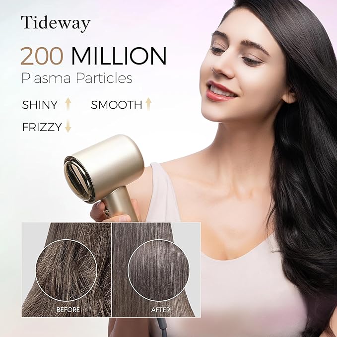 Tideway Hair Dryer, Blow Dryer with Diffuser High-Speed Plasma Ionic Low Noise for Fast Drying, Travel Hair Dryer for Women and Man, Curly/Wavy & Long/Thick Color-Treated Hair H11