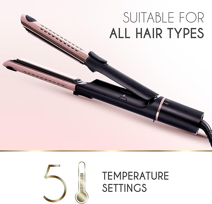 ELLA BELLA® Hair Straightener and Air Curler 2 in 1 • Titanium Flat Iron Curling Iron in One • Cooling Air Vents to Effortlessly Lock in Style • Multiple Looks, Professional Salon Results