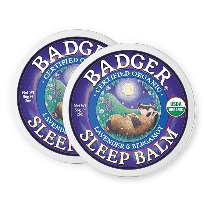 Badger Sleep Balm, Organic Essential Oil Aromatherapy Natural Sleep Balm for Adults & Kids, Relaxing & Calming Lavender & Bergamot Anxiety & Natural Sleep Support, 2 oz Tin, 2 Pack