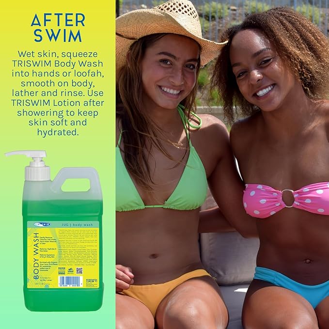 TRISWIM Chlorine Removal Body Wash Jug 64oz with Pump | After Swim Care | Moisturizing Chlorine Soap For Swimmers And Athletes, (Zen Lime + Mango)