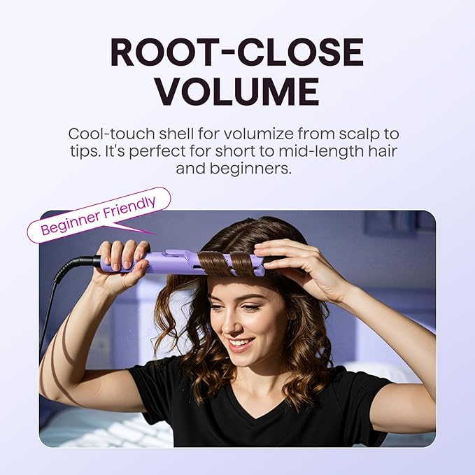 Wavytalk Airflow Styler Curling Iron, Cool Curl, 360° Cool Air Lock in Style for Lasting Curls, Reduces Damage, 2 in 1 Hair Straightener and Curler, 1.25 Inch, Anti-Scald for Short Long Hair, Purple