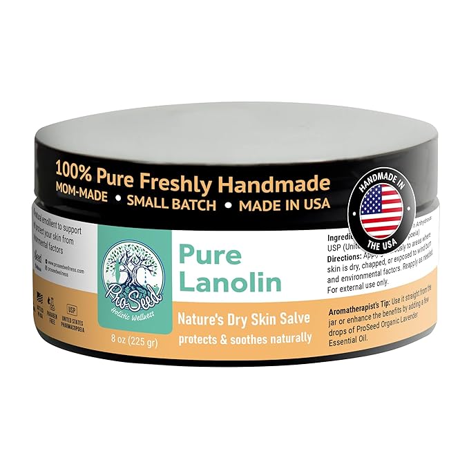 ProSeed Handmade Pure Lanolin Cream – Unrefined Balm for Moms, Baby Care & Nursing – Gentle Moisturizer for Dry Skin, Lips, Hands & Face – Petroleum-Free, 8oz