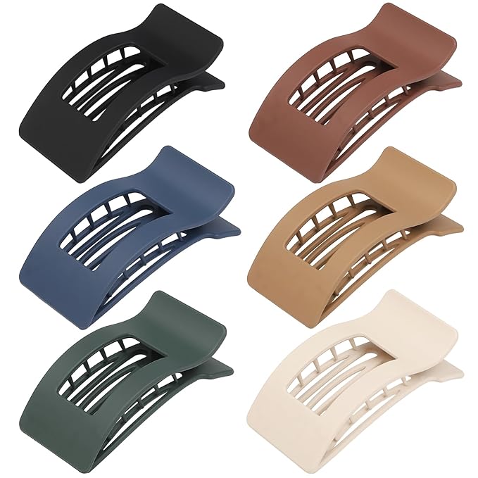 French Flat Hair Clips for Women 6pcs Hair Claw Clips for Thick or Thin Hair Matte Claw Clips for Girls Barrettes Non-Slip Strong Hold Hair Accessories for Women (Dark Colorful)