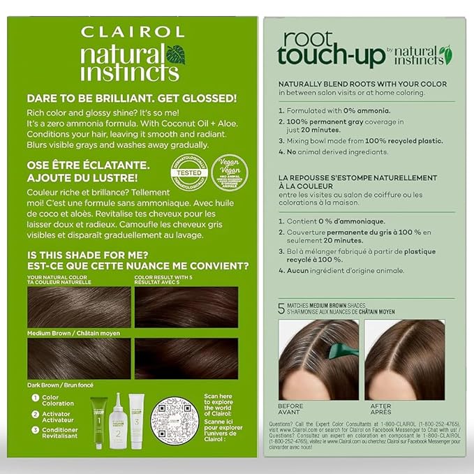 Clairol Natural Instincts 5 Medium Brown, Demi-Permanent Hair Dye & Root Touch-Up Multi-Pack Bundle