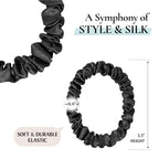 Zenssia Silk Scrunchies for Hair, 4PC Pure Mulberry Silk Hair Ties No Damage, Skinny Elastic Scrunchies for Fine & Thin Hair, Black