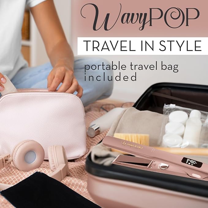 2 in 1 Professional Dual-Voltage Titanium Flat Iron Hair Straightener | up to 480°F | 10s Heat-Up | Straightening Iron & Hair Curling Wand 1.25" with Ceramic MCH Fast Heat, Auto Shut Off