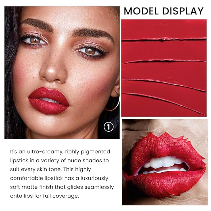 evpct 3Pcs Dark Deep Light Bright Ruby Red Matte Lipstick Set for Women Red Matte Silky Velvet Listick Waterproof Long Lasting Smudge Proof 24 hour Lip Stain Makeup matte lipstick 24 hours original 5