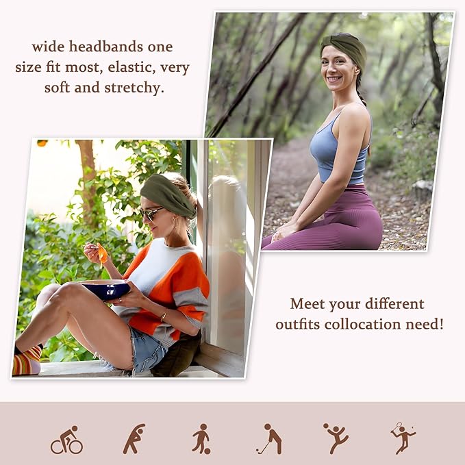 12 Pcs Stretchy Sport Headbands for Women,Absorbed Sport Headband Soft Twist Knotted Headbands for Yoga, Workout Daily Life