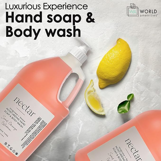 World Amenities - Nectar Hand Soap and Body Wash | 1 Gallon, 3.8L | Sweet Orange Blossom Refill Bottle With Pump, Hotel Amenities, Airbnb Rentals, Suitable for All Skin Types - 1 Gallon Pack