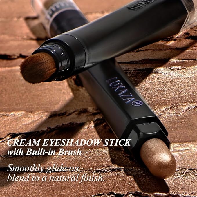 Gold Eyeshadow Stick Makeup Set 6PCS, Neutral Shimmer And Matte Cream Eye Shadow Palette, Metallic Bronze Smoky Eyeliner Brightener Crayon Pencil Kit, Ideal Gift for Women -Golden Amber