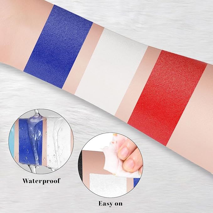 Blue White Red Professional Body Paint, Oil-Based Face paint for Adult Halloween Cosplay SFX Makeup Spider-Man,Devil ,Waterproof Non-Toxic Face Paint for Sports Games and Stage Performances
