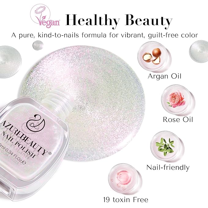 AZUREBEAUTY Shine Glitter Nail Polish Quick Dry Vegan Nail Polish Natural Shine Nail Lacquer Salon-Quality for Women Girl Gift Set 1Pcs 0.34 fl oz