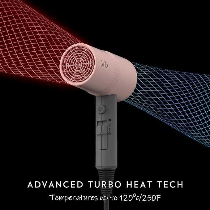 AINA Hair Dryer with Diffuser, Blow Dryer for Women | Advanced Ionic Technology, Ceramic Coating | Cold Shot Features Turbo Heat for Fast Drying and Shine 110V/ALCI (Misty Blush)