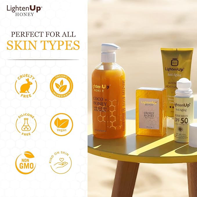 OMIC Lighten-Up LightenUp Honey Body Wash - 16.9 Fl oz / 500 ml - Natural Shower Gel, Cruelty Free, Premium Honey Extract, with Shea Butter