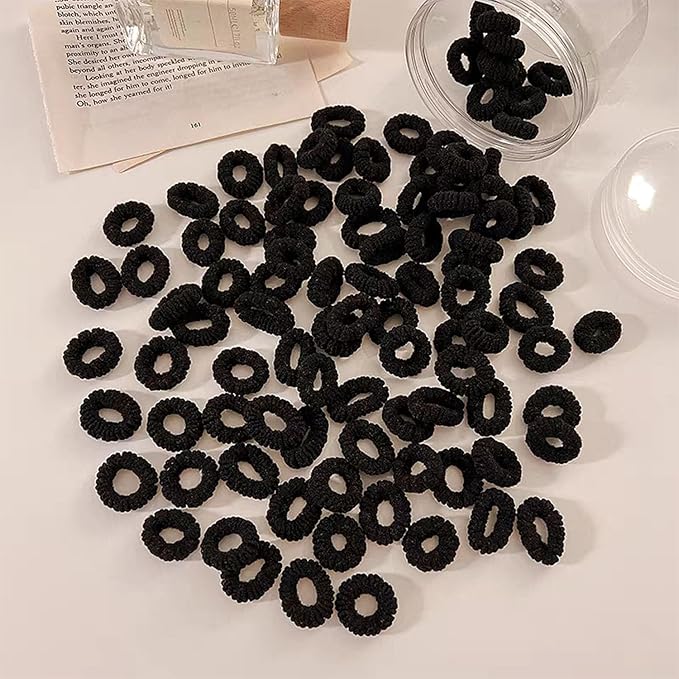 500 PCS Multicolor Cotton Hair Ties, Small Seamless Kids Hair Ties – Soft No-Crease Baby Hair Elastics for Girls, Kids & Toddlers, Gentle Ponytail Holders for Thin & Thick Hair. (Black)