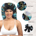 AWAYTR Long Satin Bonnet for Braids - Elastic Silk Hair Bonnets for Sleeping Night Cap Stretchy Tie Band for Women(Print)