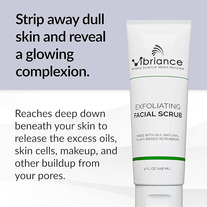 Vibriance Ultra-Gentle Face Scrub, 4 fl oz - Exfoliating Facial Wash Unclogs Pores - Sulfate and Paraben-Free Exfoliator For All Skin Types - Made with Natural Ingredients