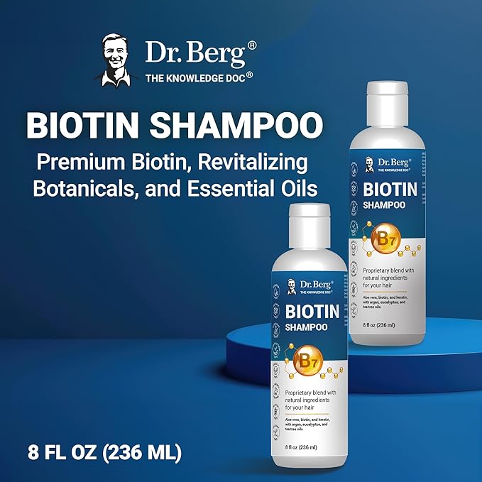 Dr. Berg Biotin Shampoo for Men & Women (Improved High-Performance Formula) - Independently Tested & Certified Paraben- Sulfate- & Silicone-Free - Infused w/Biotin, Argan Oil & Botanicals - 8 Fl oz