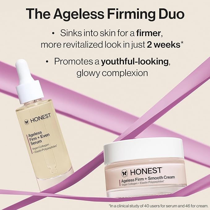 Honest Beauty Ageless Firm and Even Serum, Powered by Vegan Collagen Elastin Polypeptides, Firmer-Looking Skin, Fragrance Free, EWG Verified, Cruelty-Free, 1 fl oz